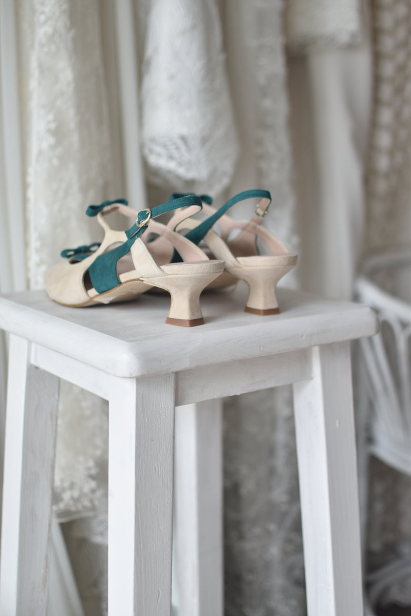 LOLA-Emalina beige y verde tacón 3cm