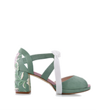 Hera abierto verde y rosa bordado flores petit