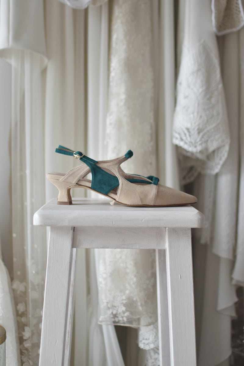 LOLA-Emalina beige y verde tacón 3cm