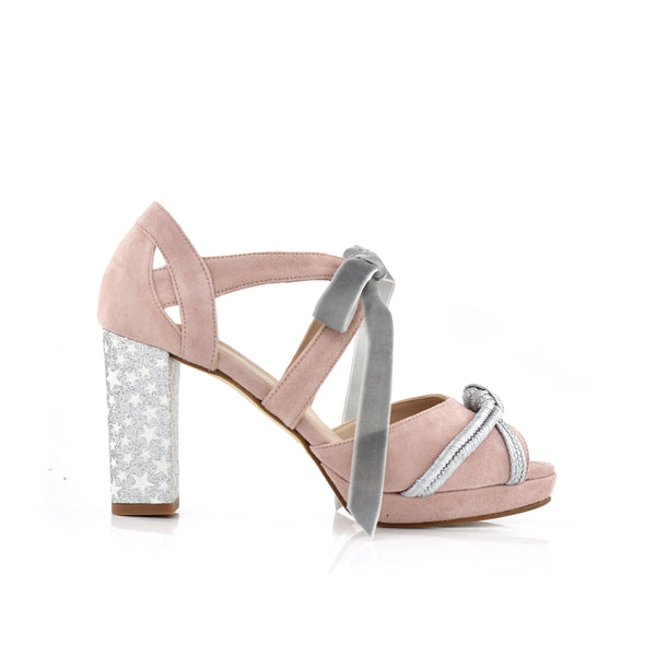 Hera open pink with silver silk knots Constellation Collection heel 9.5cm