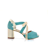 Hera open turquoise and gold heel 7cm