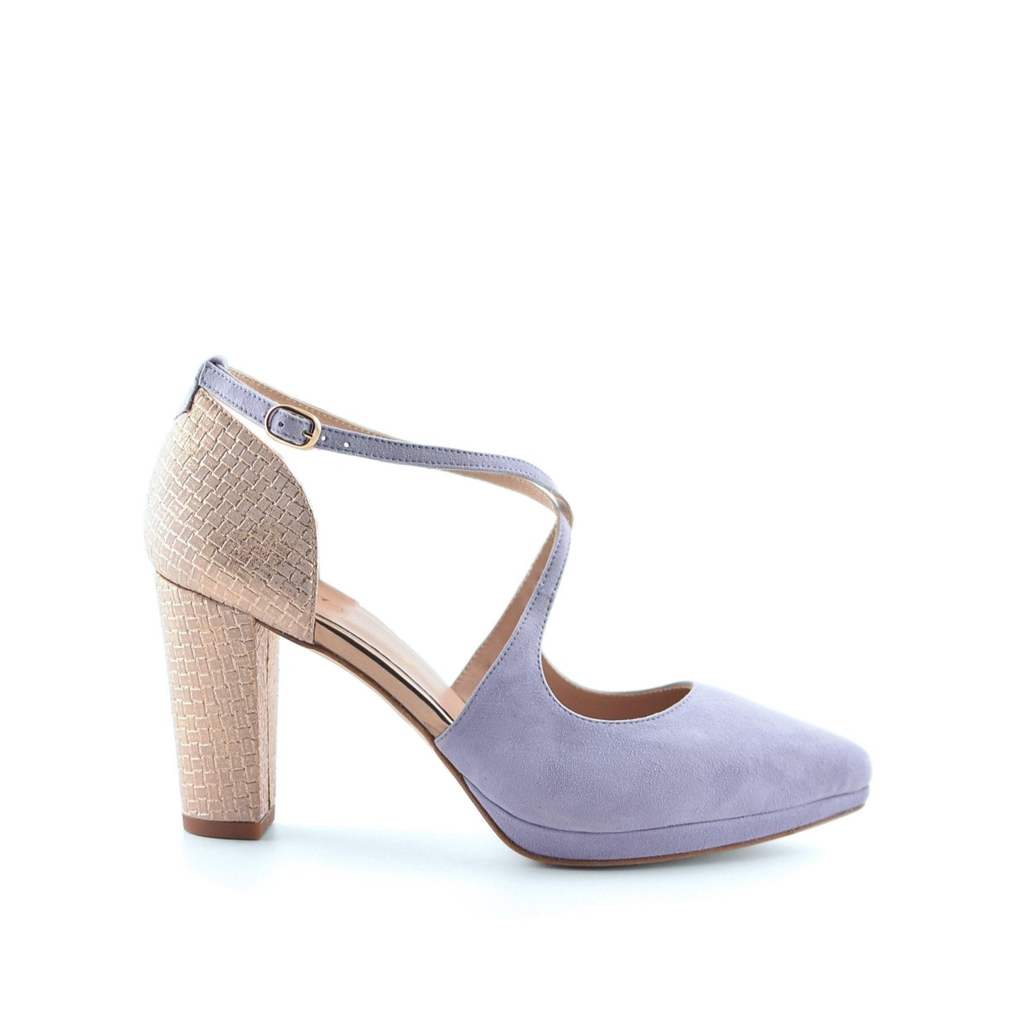 Lola Lavanda Glicine Texture Midi Alto — Zapatos de novia Lomas Shoes