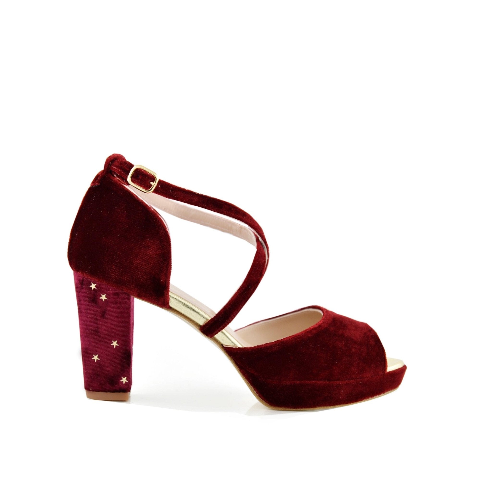 Rosalía Burdeos Red Velvet Colección Petit — Zapatos de novia Lomas Shoes