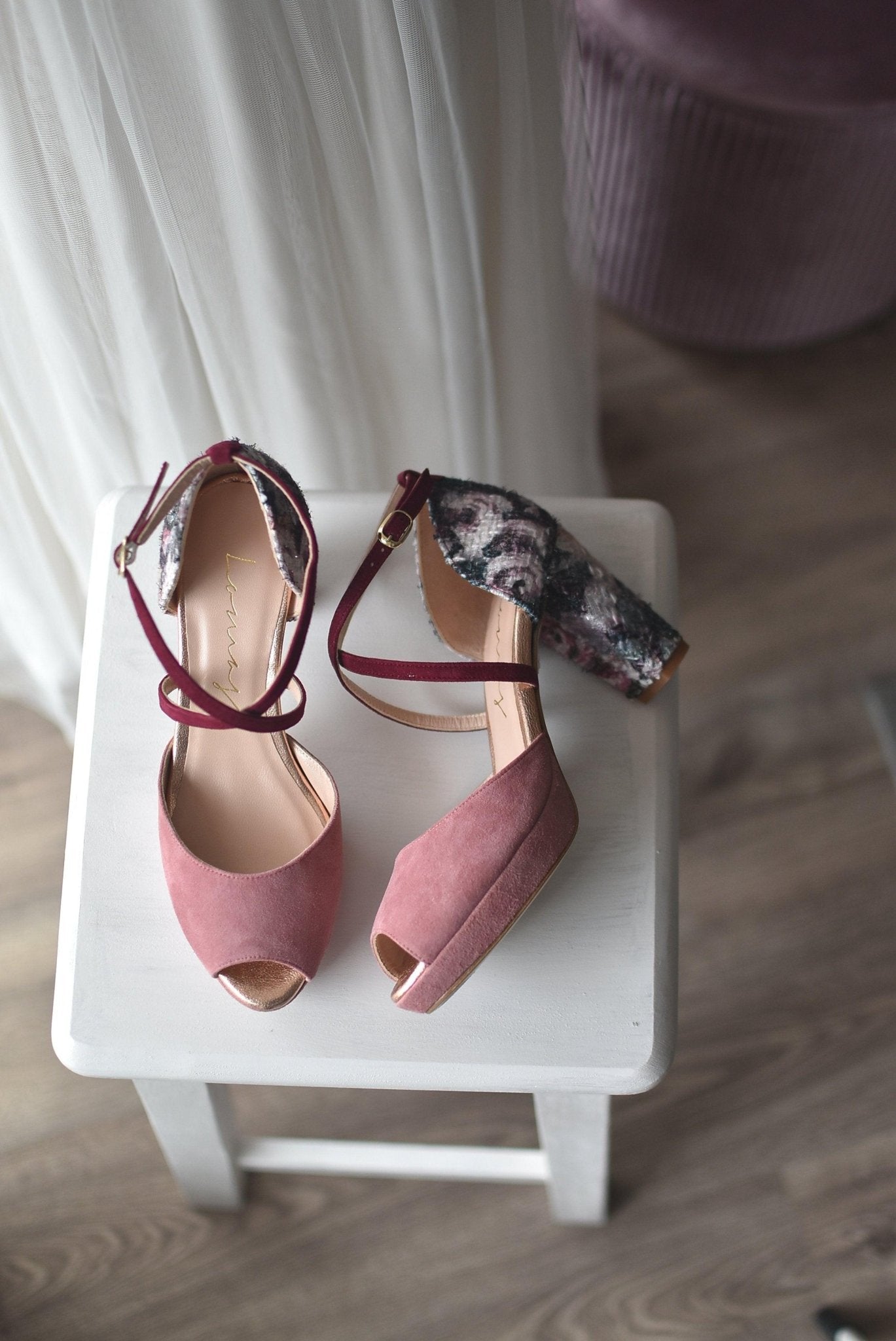 ROSALÍA abierto Rosa empolvado Tweed - zapatos_novia