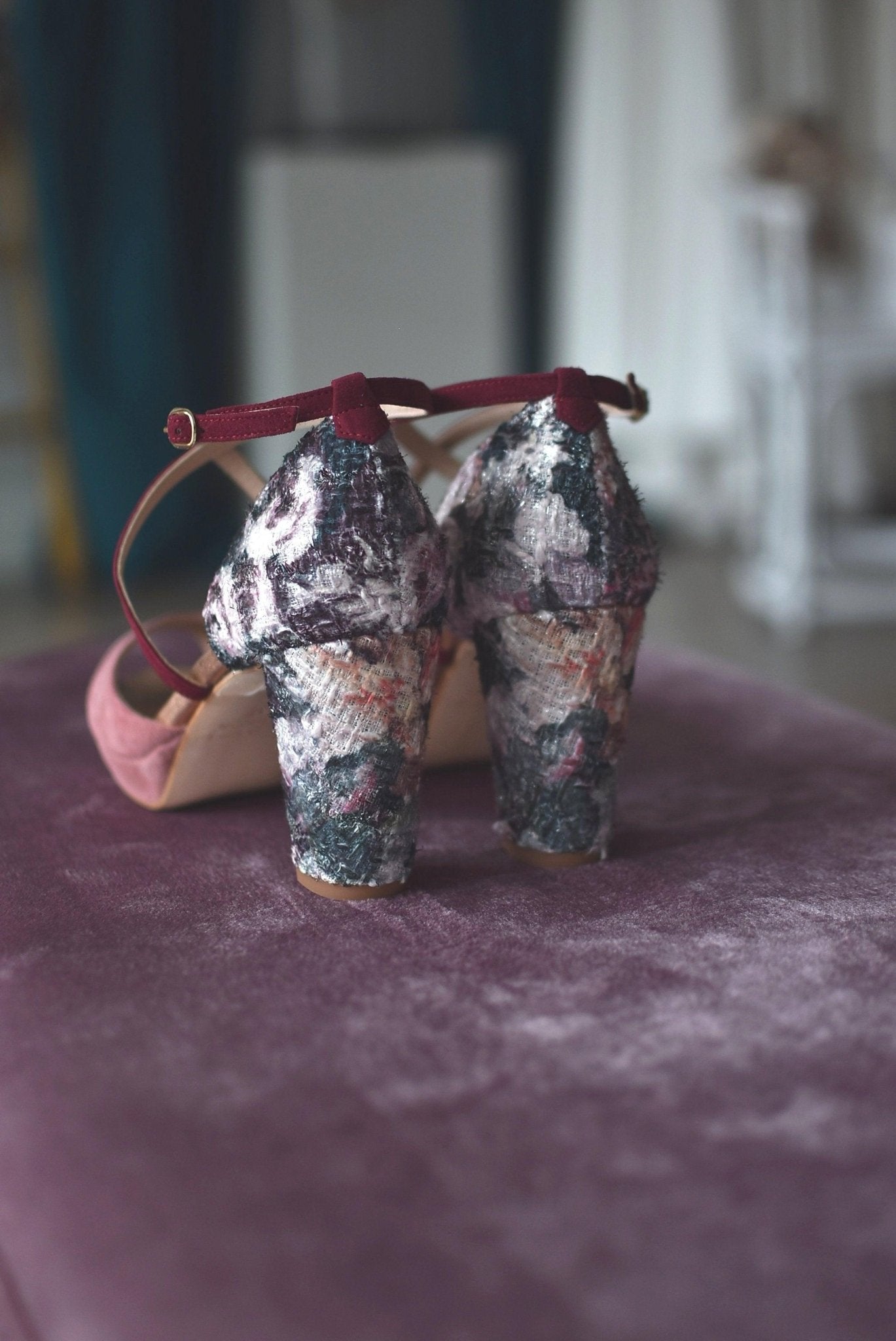 ROSALÍA abierto Rosa empolvado Tweed - zapatos_novia