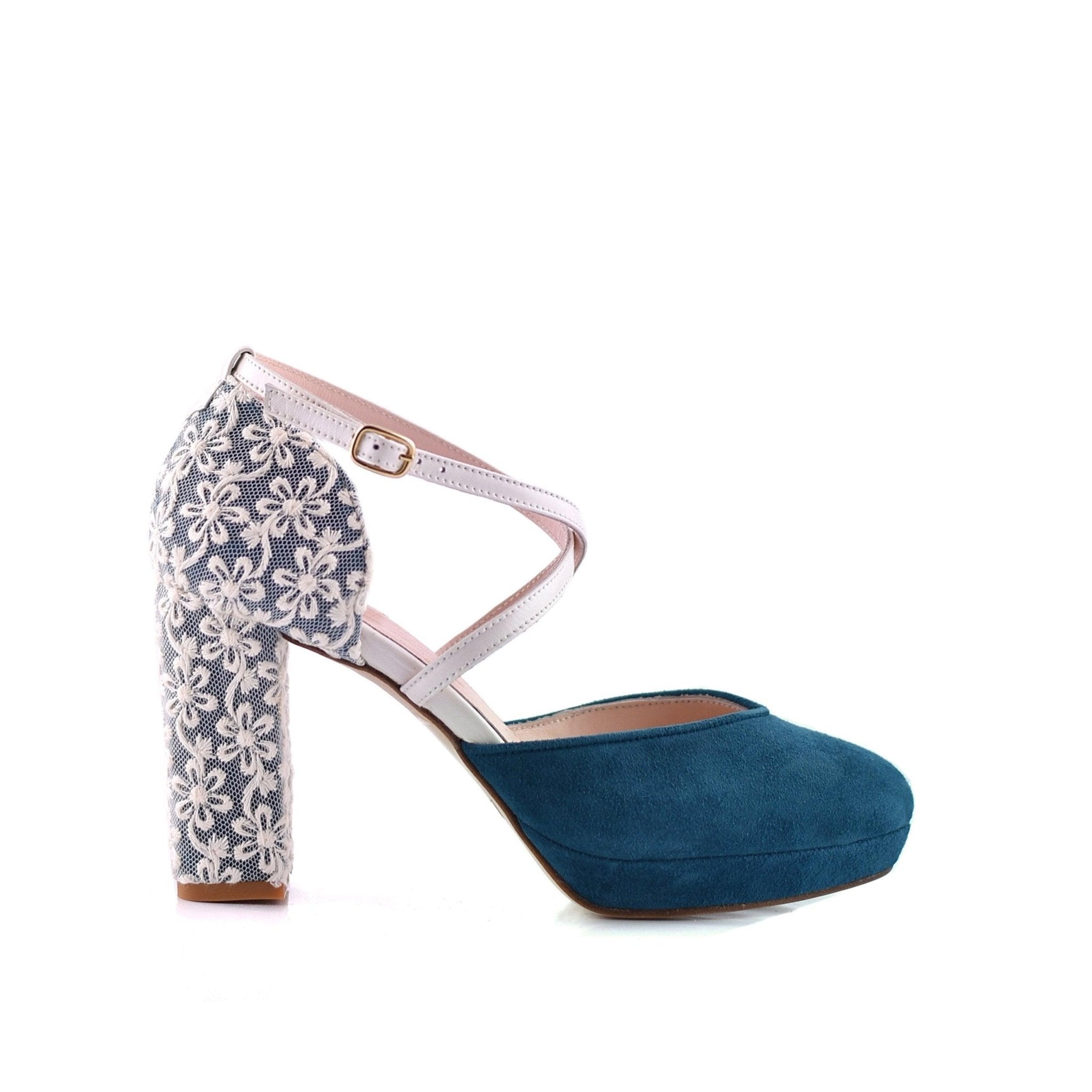 Rosalía Rosa Petrol Marion Alto — Zapatos de novia Lomas Shoes