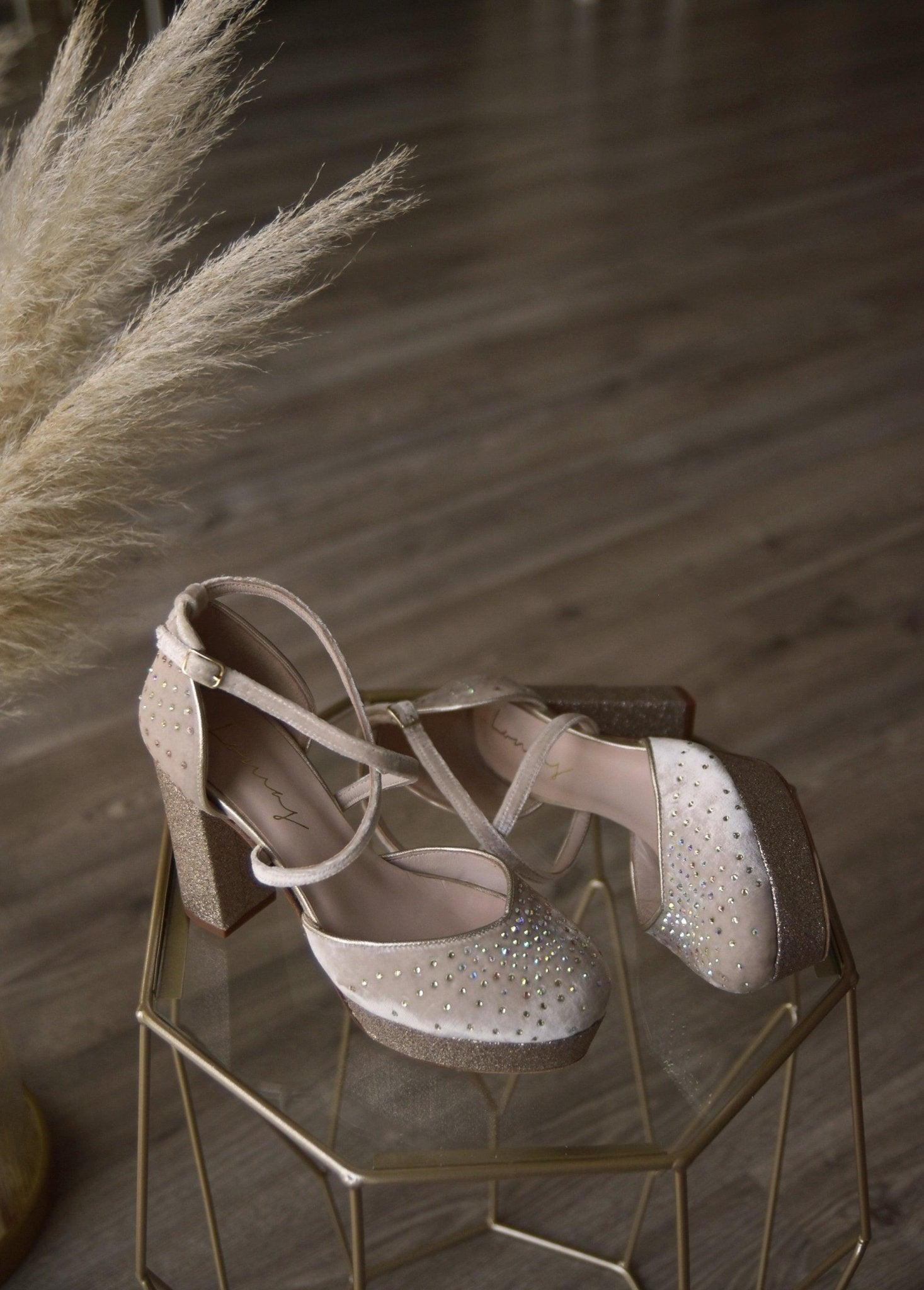 Teles velvet beige Swarovski 95 - zapatos_novia