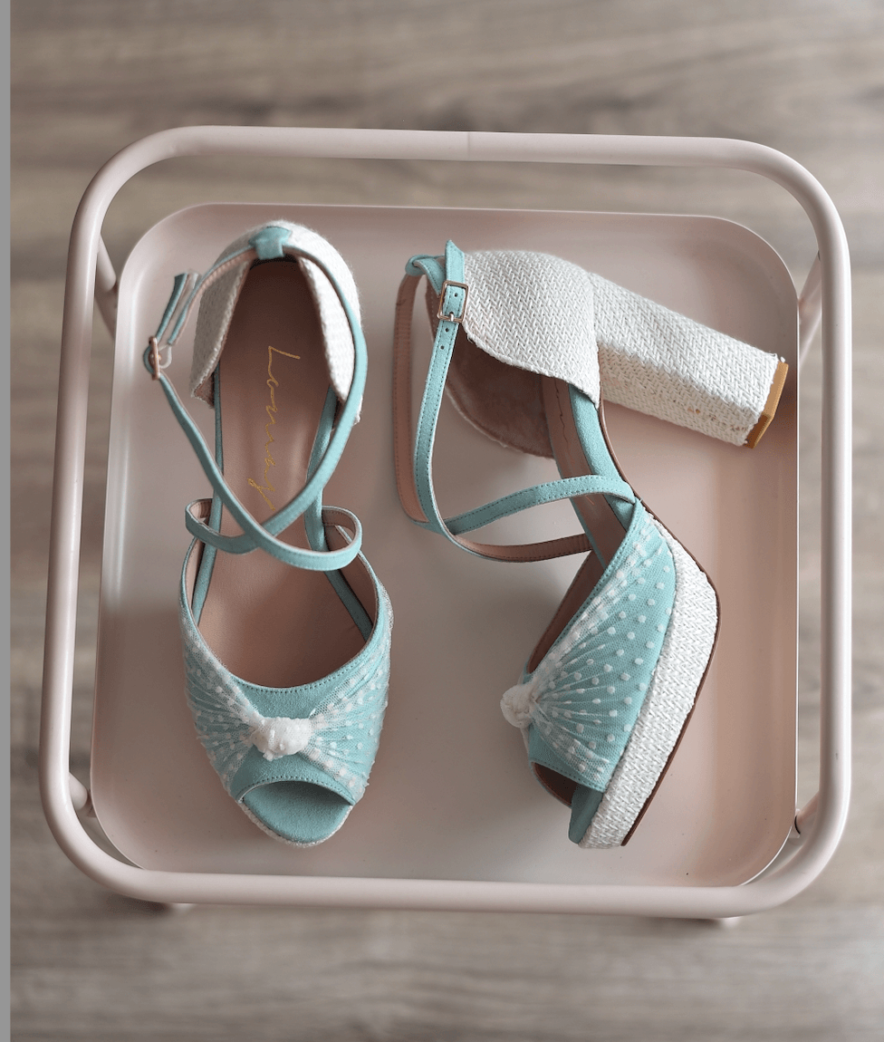 VIKA Mint plumeti Piqué/ rafia - zapatos_novia
